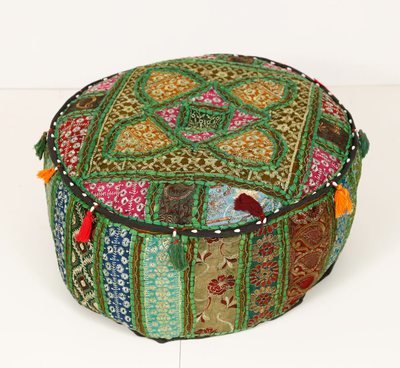 Poef bont patchwork - groen rond model