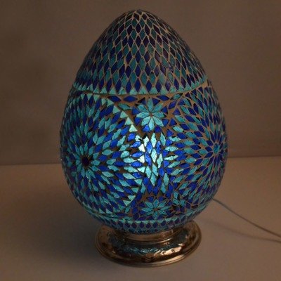 oosterse tafellamp model ei of egg mozaïek turkish design blauw tinten