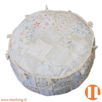 poef wit (bont) rond model 25 cm hoog