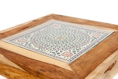 bijzettafel mozaïek multi colour / hout sheesam unfinished