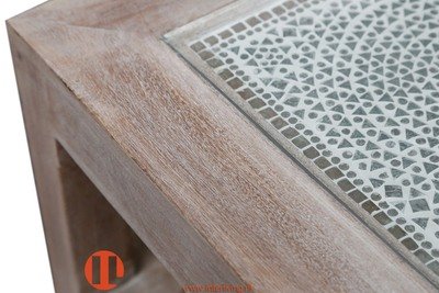 bijzettafel mozaïek transparant / hout sheesam antiek grey wash finish