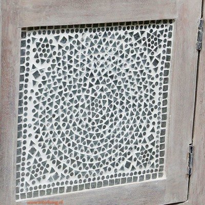 TV kast van sheesamhout grey washed met transparant glasmozaiek