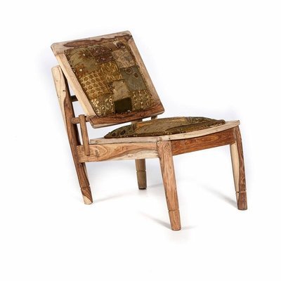 stoel met patchwork bruin / hout sheesam unfinished