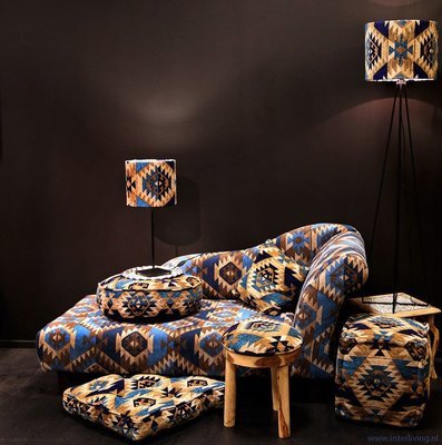 Indiase sofa - bank van blauwe kelim stof