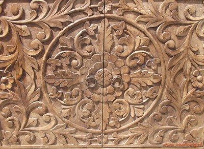 Dressoir unfinished mangohout met lotus houtsnijwerk 76 x 76 x 40 cm