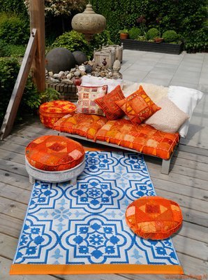 rond vloerkussen roze patchwork