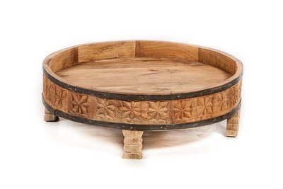 houten gekerfde chakki tafel uit India - naturel