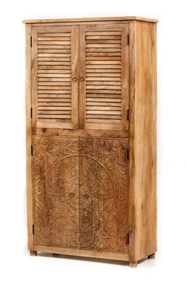 oosterse buffet kast uit India van mangohout - met houtsnijwerk en lamellen -unfinished naturel