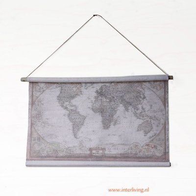 vintage wereldkaart op canvas   - muurdecoratie