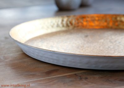 oriëntaals dienblad vintage goudkleurig hamerslag met witte onderkant