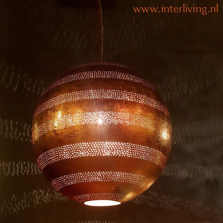 oosterse hanglamp bol filigrain-stijl XXL metaal vintage koper - gaatjes patronen