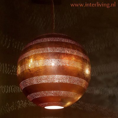 oosterse hanglamp bol filigrain-stijl XXL metaal vintage koper - gaatjes patronen oosterse hanglamp bol filigrain-stijl XXL metaal vintage koper - gaatjes patronen