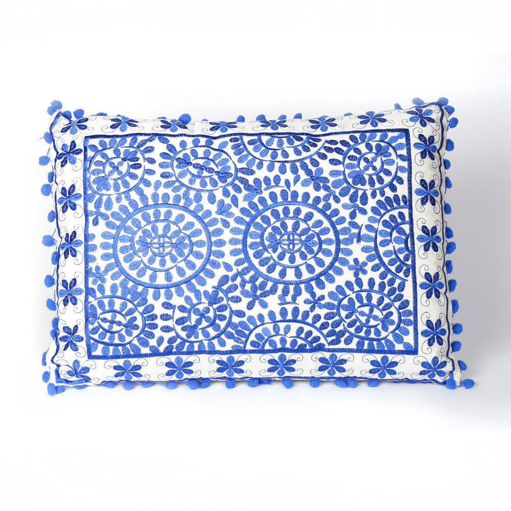 sierkussen goa 50 x 35 cm - kobalt blauw - handgemaakt van katoen