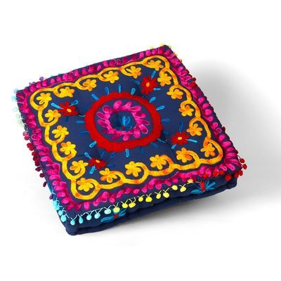 vloerkussen 45 cm - Etnic Suzani borduurwerk donker blauw