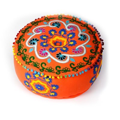 ronde poef 50 x 25 cm - Etnic Susani borduurwerk oranje ronde poef 50 x 25 cm - Etnic Susani borduurwerk oranje