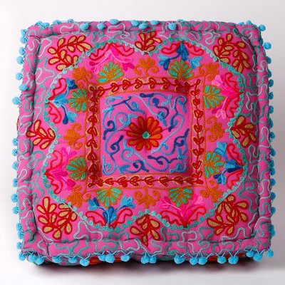 vloerkussen &quot;Gipsy&quot; 40 x 40 cm - Etnic Suzani borduurwerk - roze - handgemaakt van katoen