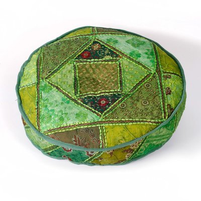 rond vloerkussen groen patchwork