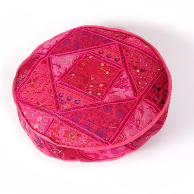rond vloerkussen roze patchwork