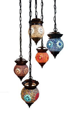 hanglamp met 5 bollen mozaïek &amp; kralen mix