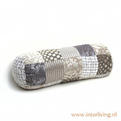 armrol velvet patchwork zilver - taupe - grijs tinten - velvet patchwork fluweel- 65 x 23 cm