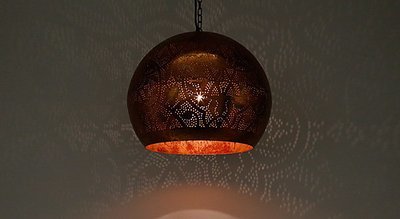 Hanglamp bol filigrain-stijl XL metaal koper finish - met gratis waxinehouders!