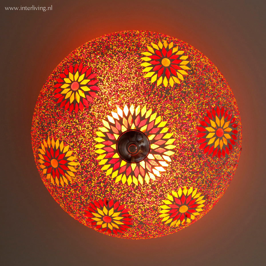 plafonnière mozaïek met kralen -  turks design 25 cm - rood/oranje