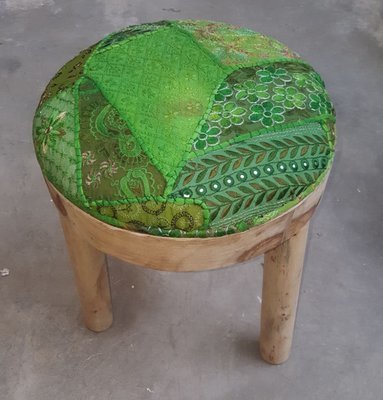 kruk met patchwork groen / hout sheesam unfinished