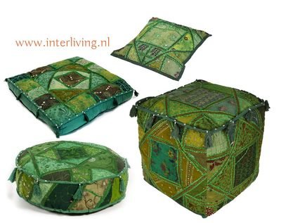 rond vloerkussen groen patchwork