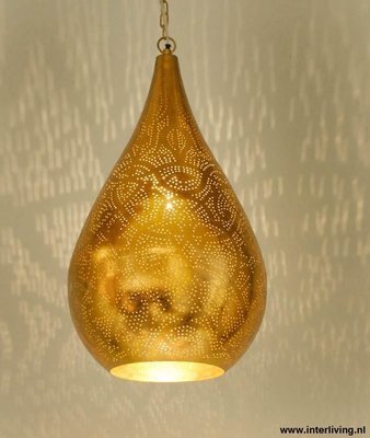 Hanglamp druppel model filigrain-stijl zowel buiten- als binnenkant vintage goud Hanglamp druppel model filigrain-stijl zowel buiten- als binnenkant vintage goud