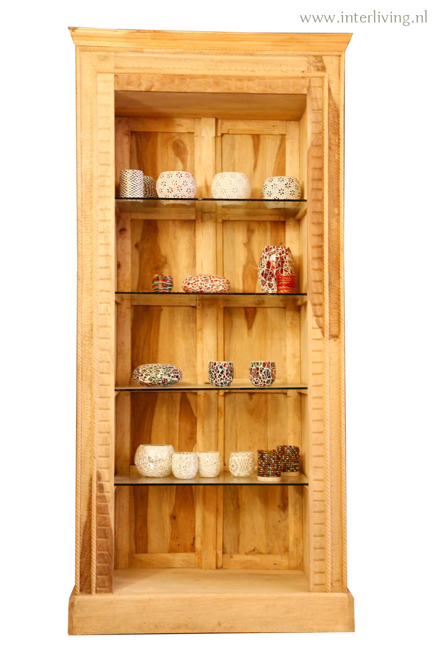 open Indiase vitrinekast - onbehandeld hout - 200 x 90 x 40 cm