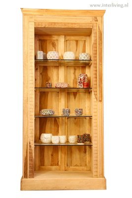 open Indiase vitrinekast - onbehandeld hout - 200 x 90 x 40 cm