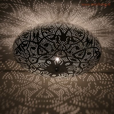 Actie: oosterse plafonnière filigrain 50 cm - vintage zilver + gratis bijpassende set waxinehouders! Actie: oosterse plafonnière filigrain 50 cm - vintage zilver + gratis bijpassende set waxinehouders!