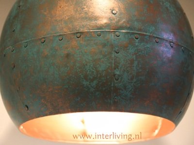 Vintage retro bol lamp - industrial chic Ø 50 metal blauw goud / koper
