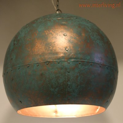 Vintage retro bol lamp - industrial chic Ø 50 metal blauw goud / koper Vintage retro bol lamp - industrial chic Ø 50 metal blauw goud / koper