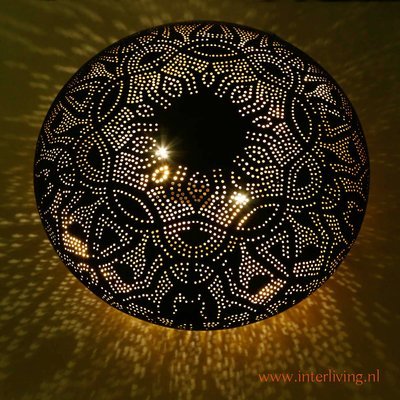 Filigrain plafonniere matzwart met vintage goud - doorsnede 25 cm