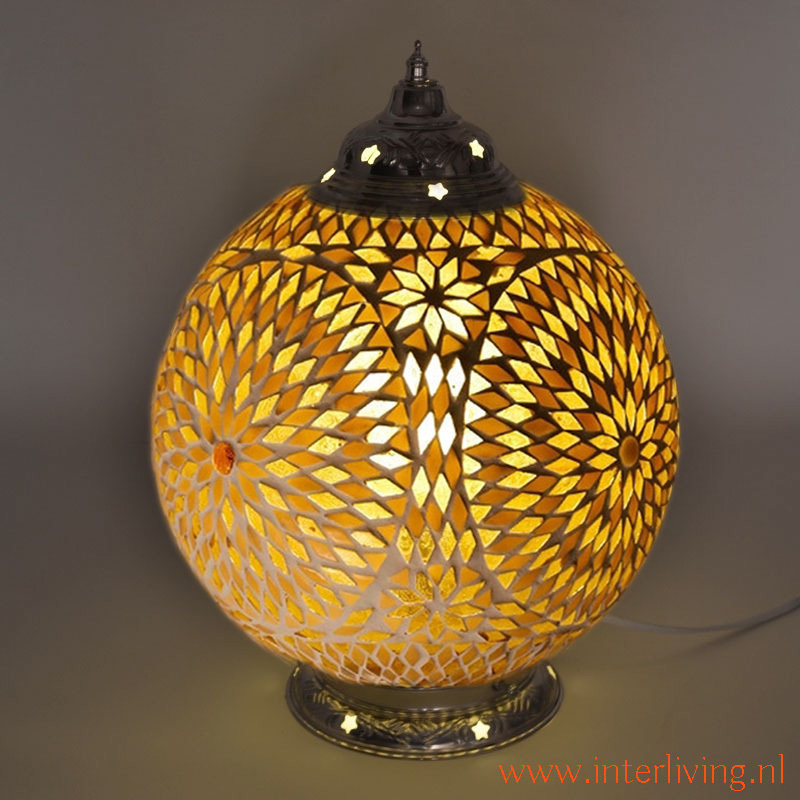tafellamp bol Ø25 glasmozaïek bruin/beige (goud kleur) turkish design