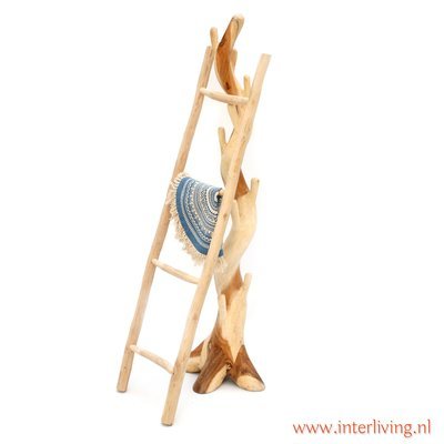 houten decoratie ladder naturel - rustiek eco hout uit Java - styling interieur