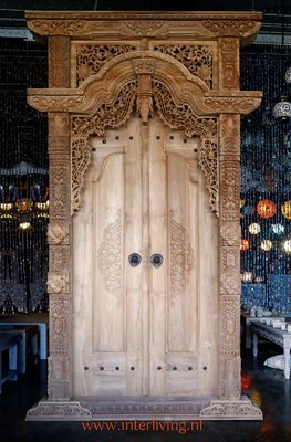 houten poort - set twee deuren - decoratief oosters houtsnijwerk - hout naturel -  268 cm x 176 cm
