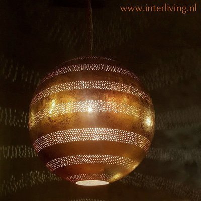 oosterse hanglamp bol filigrain-stijl XXL metaal vintage goud - gaatjes patronen