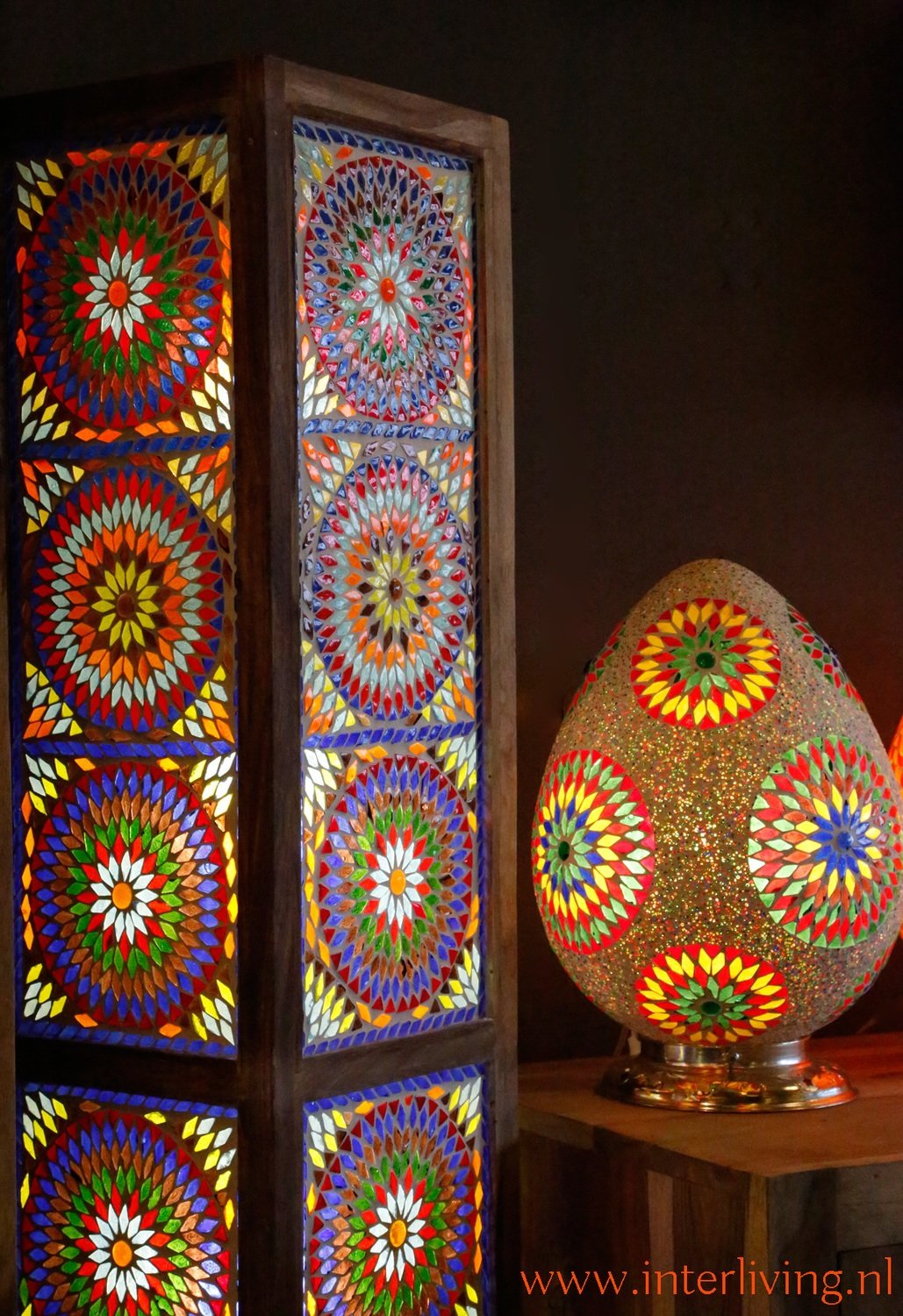 vloerlamp mozaïek & Turkish design - multi colour / hout unfinished 120 cm