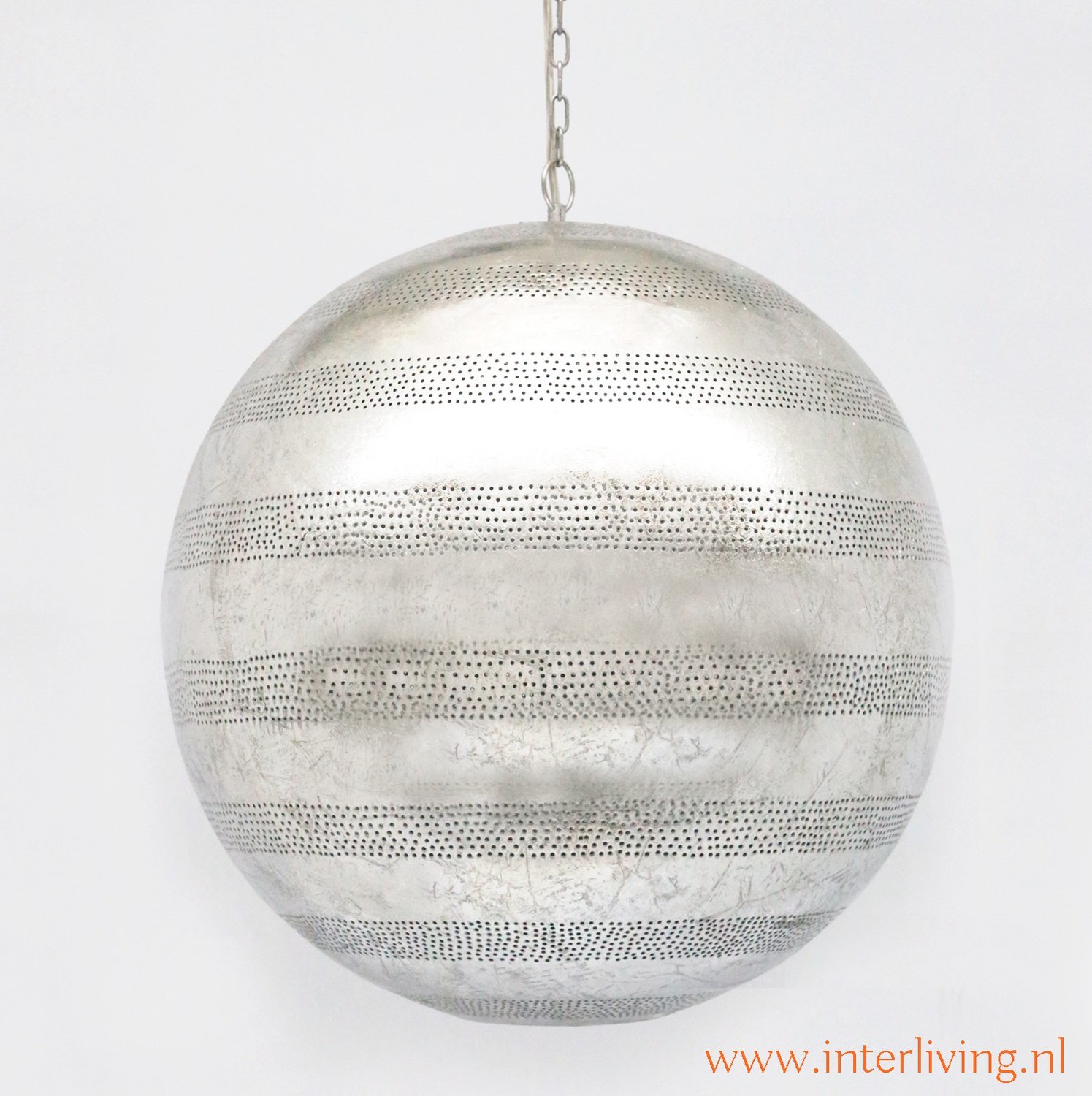 oosterse hanglamp bol filigrain-stijl XXL metaal vintage zilver - gaatjes patronen
