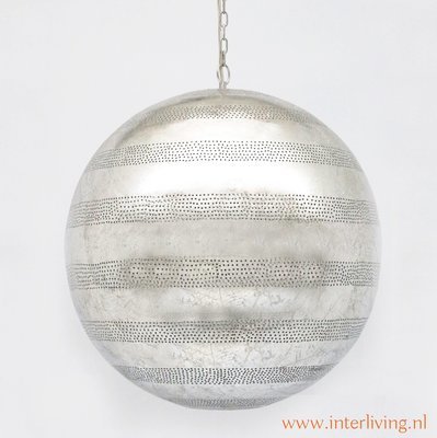 oosterse hanglamp bol filigrain-stijl XXL metaal vintage zilver - gaatjes patronen oosterse hanglamp bol filigrain-stijl XXL metaal vintage zilver - gaatjes patronen
