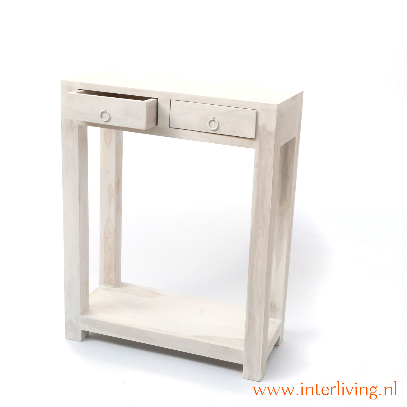 sidetable white washed sheesham hout / console / bijzettafel wit hout - twee laden