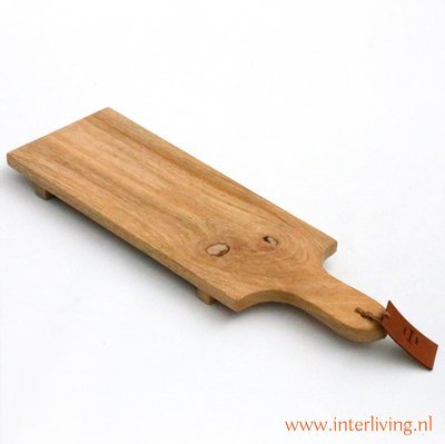 Kaasplank lang / borrelplank van mango hout - 54 x 16 cm - serveerplank met ophangkoortje van leer
