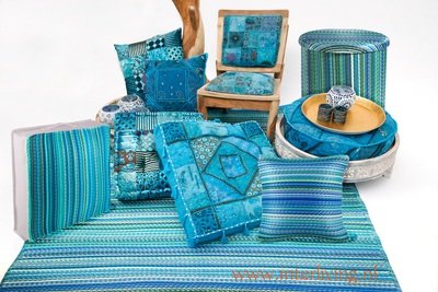 buitenvloerkussen 51 cm - aqua &amp; blauw tinten - gestreept patroon - eco plastic