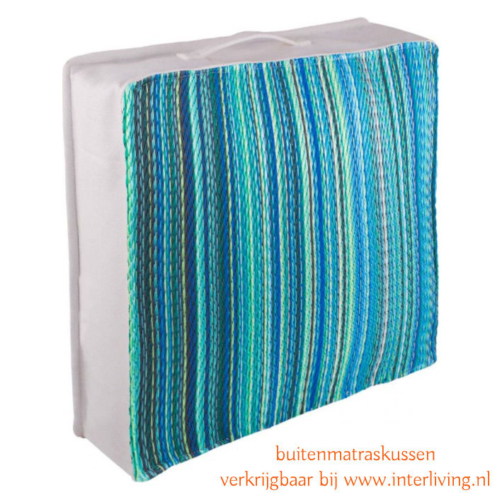 buitenvloerkussen 51 cm - aqua & blauw tinten - gestreept patroon - eco plastic