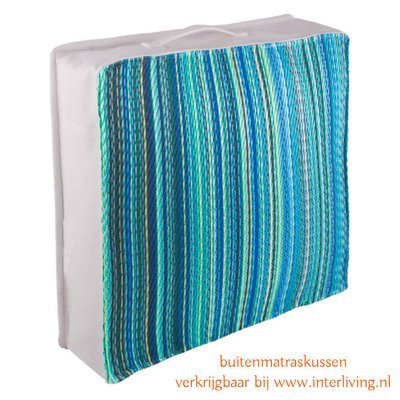 buitenvloerkussen 51 cm - aqua & blauw tinten - gestreept patroon - eco plastic