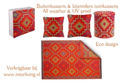 buitenvloerkussen 51 cm - kelim patroon - rood, oranje, paars tinten - eco plastic