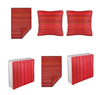 buitenkussen vrolijke warm rood gekleurde tinten - gestreept rode sunset patroon - eco plastic - 42 cm