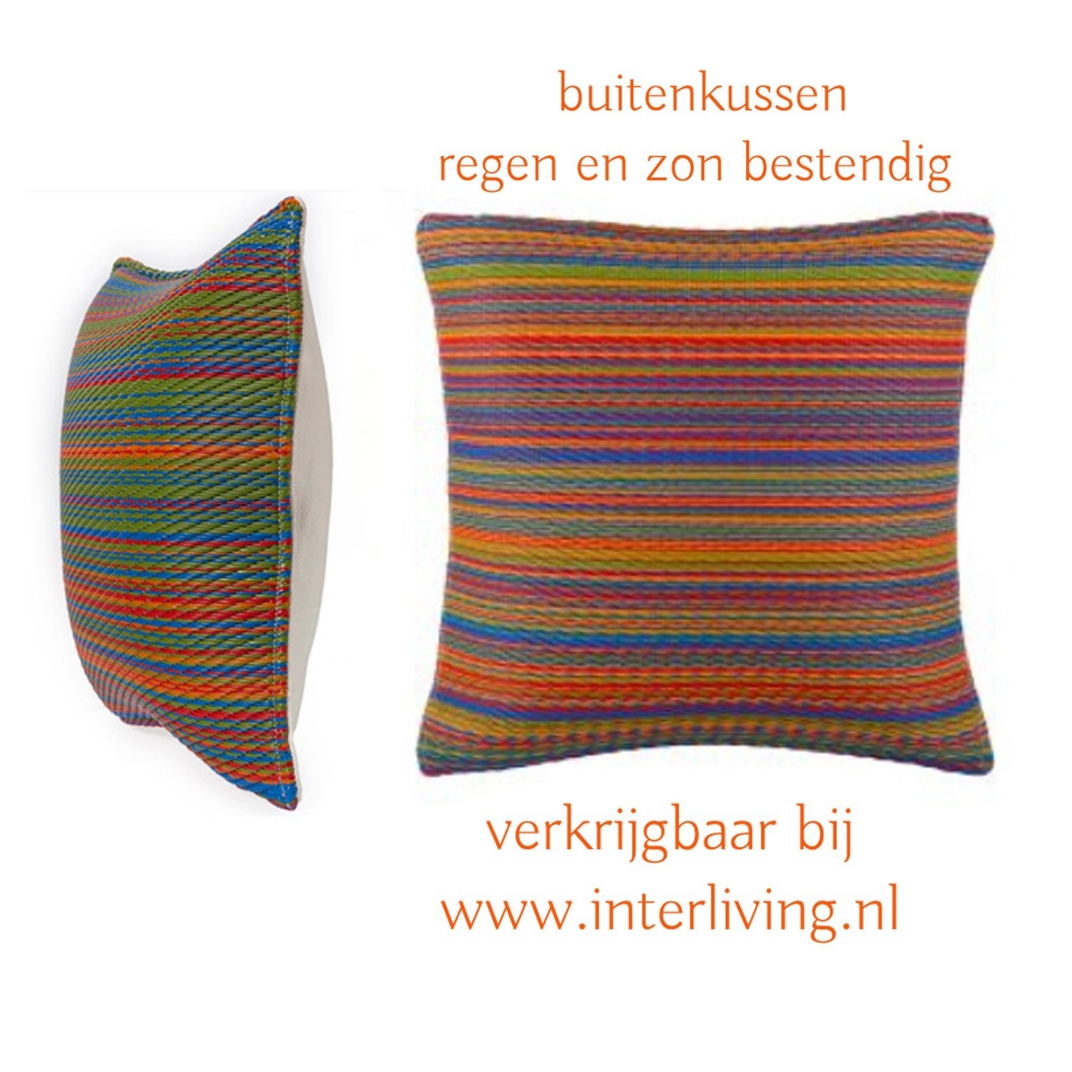 buitenkussen vrolijke gekleurde tinten - gestreept tropisch patroon - eco plastic
